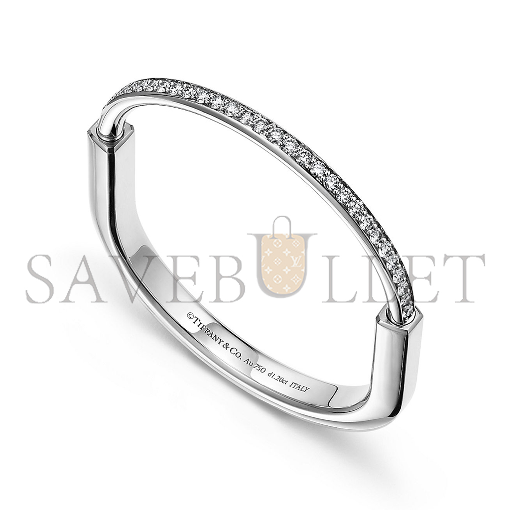 TIFFANY LOCK BANGLE IN WHITE GOLD WITH HALF PAVÉ DIAMONDS 